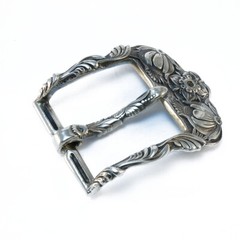 German silver belt buckle « Buds », Petrykivka belt buckle, Pin type belt buckle