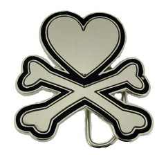 Heart Crossed Bones Belt Buckle Tattoo Gothic Silver Chrome Men Women Fashion