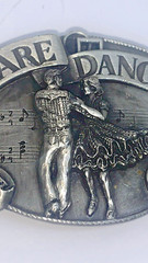 Pewter Belt Buckle Square Dance Couple Dancing Fiddle Banjo 1985 Siskiyou