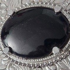 AWESOME Ornate Vintage Silver Buckle with Black Onyx Gem Floral Engraved Retro