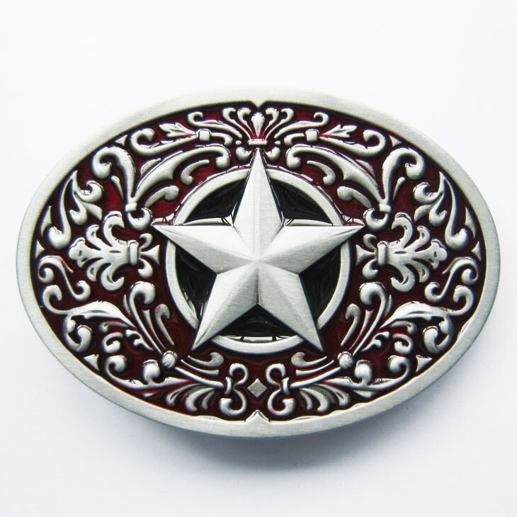 Flower Star Western Red Enamel Metal Fashion Belt Buckle