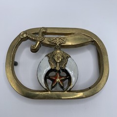 Vintage Shriner Masonic Baron Solid Brass Belt Buckle 1980