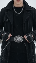 Men / Women Buckle Silver Skull Skeleton Halloween Black Big Oval Gothic Rocker