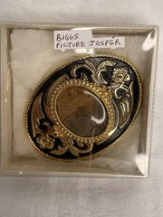 Vintage Western Belt Buckle Silver & Gold Tone Polished Leopard Jasper Stone USA