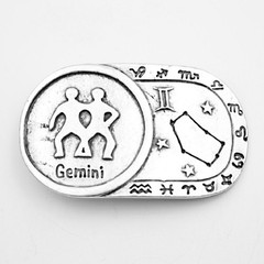 Gemini Zodiac Belt Buckle Antique Silver Rectangle Astrology Style
