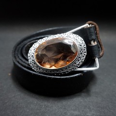 Vintage Western Belt Buckle Smoky Quartz Stone Silver Tone Cowboy Men Accessory