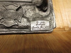 Vintage 1985 Americas Firefighters Metal Belt Buckle Red Enamel Sisikiyou FD USA