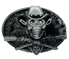 Dead Cowboy Belt Buckle Skull Crossed Guns Rattlesnake Motif Western Style