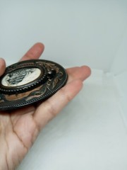 Vtg. 1970s Sailing Ship Belt Buckle W Birds. Brass Plated Metal. Ornate Edges.