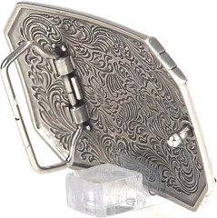 ARIAT Rectangle Buckle with Western Floral Engraving and Emblem, Antique Silver