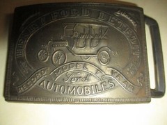 Vintage Solid Brass Belt Buckle- Henry Ford Detroit Model T Record Year EUC