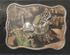 Nocona Jumping Deer Square Silver Rope Belt Buckle NEW