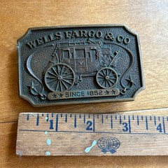 Wells Fargo and Co Stagecoach Brass Belt Buckle Vintage 1973
