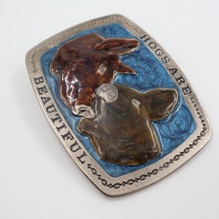 The Great American Buckle Co Pig Belt Buckle OS Blue Hogs Are Beautiful 1979