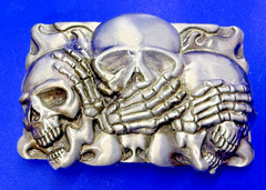 Three-skull Hear No Evil See No Evil Speak No Evil Gothic Punk Belt Buckle