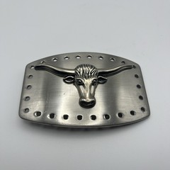 vintage STEER belt buckle CHROME metal OVERSIZED longhorn WESTERN rodeo cowboy