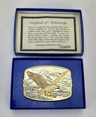 American Bald Eagle on Mountains Belt Buckle – Silver & Gold Plate 1982