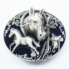 Antique Silver Enamel Horses Rodeo Western Belt Buckle also Stock in the US