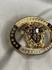 Gold Medusa Head Belt Buckle Greek Key Crystal Oval