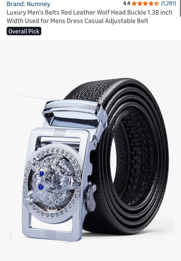 Men&rsquo;s Wolf Head Fashion Belt Silver Buckle Black