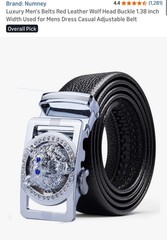 Men&rsquo;s Wolf Head Fashion Belt Silver Buckle Black
