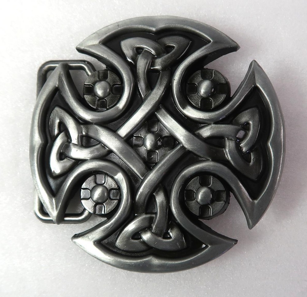 Belt Buckle Celtic Style / Cross Pewter Finish 1.5&Prime; Belt Size / Plate Type A2