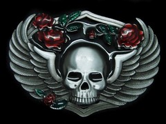 TJ15114 REALLY COOL **WINGED SKELETON SKULL** FASHION SILVERTONE BELT BUCKLE