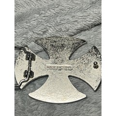 Silver Tone Maltese Cross Belt Buckle Gothic Western Biker Style 3.5in