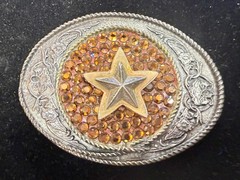 Five Point Star Sparkling Yellow Rhinestone Cowboy Cowgirl Western Belt Buckle