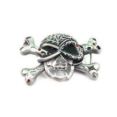 Skeleton Pirate Skull Cross Bones Tattoo Biker Rhinestone Halloween Belt Buckle