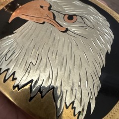 Vintage German Silver Belt Buckle Bald Eagle Head Gold Silver & Copper Tone