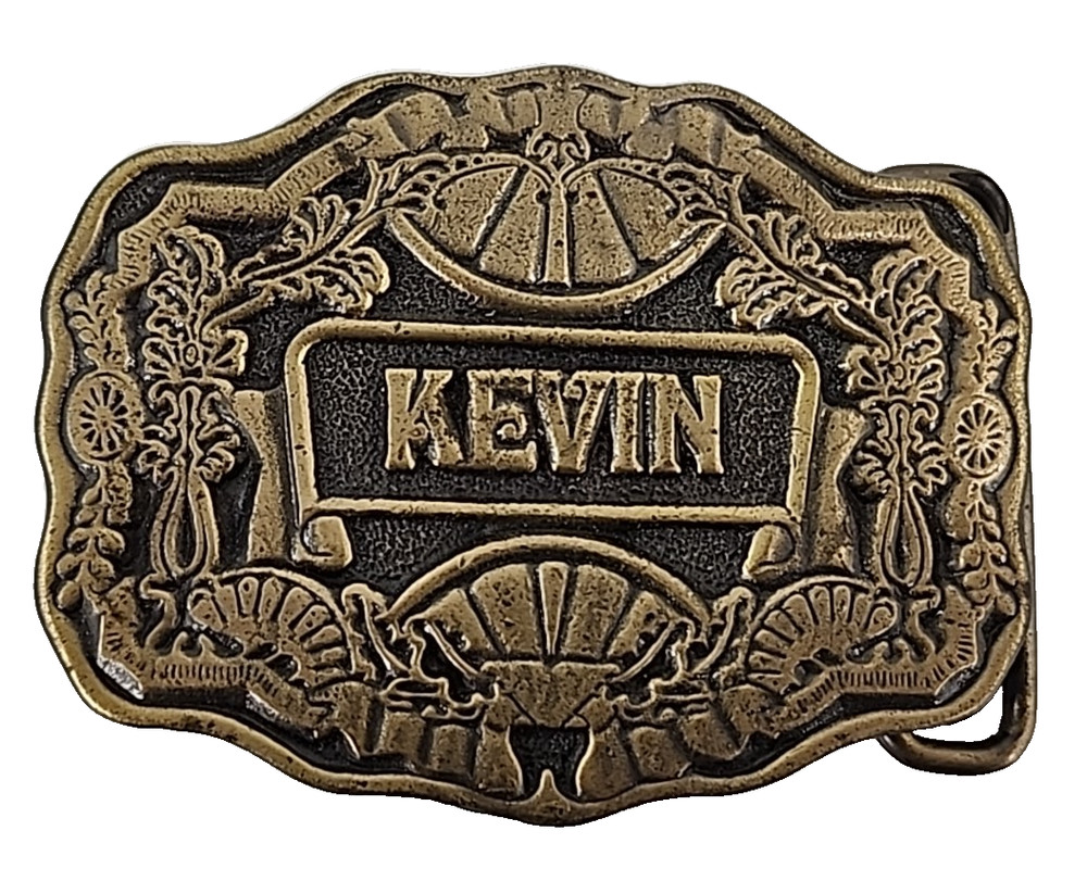 Vintage Belt Buckle « KEVIN” Name Brass Oden Inc. Personalized 1970&rsquo;s