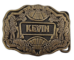 Vintage Belt Buckle « KEVIN” Name Brass Oden Inc. Personalized 1970&rsquo;s