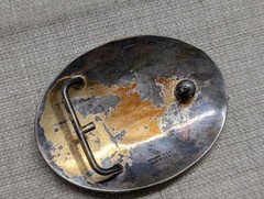 vintage CRUMRINE belt buckle « B » heavy silver plate BRONZE sterling WESTERN