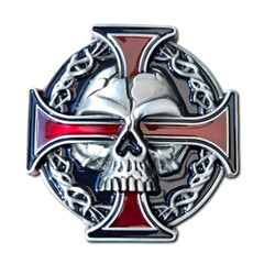 Belt Buckle Skull Cross Red Enamel Gothic Biker Style 80mm Silver Iron Cross