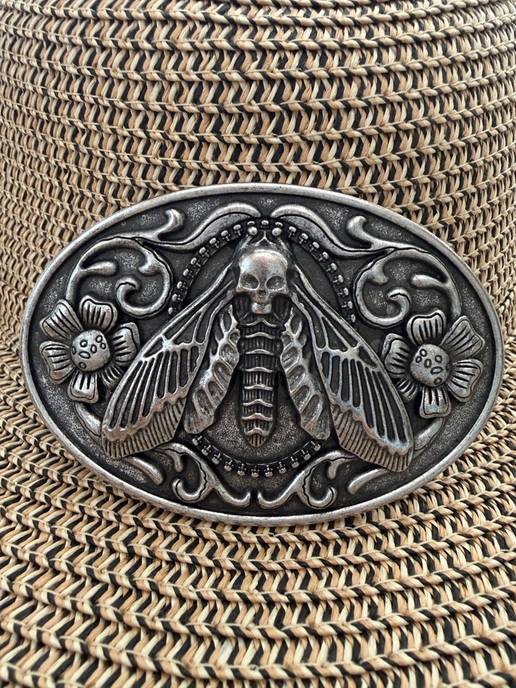 Vintage Western Moth Belt Buckle Metal Skull Insect Goth Punk Yallternative