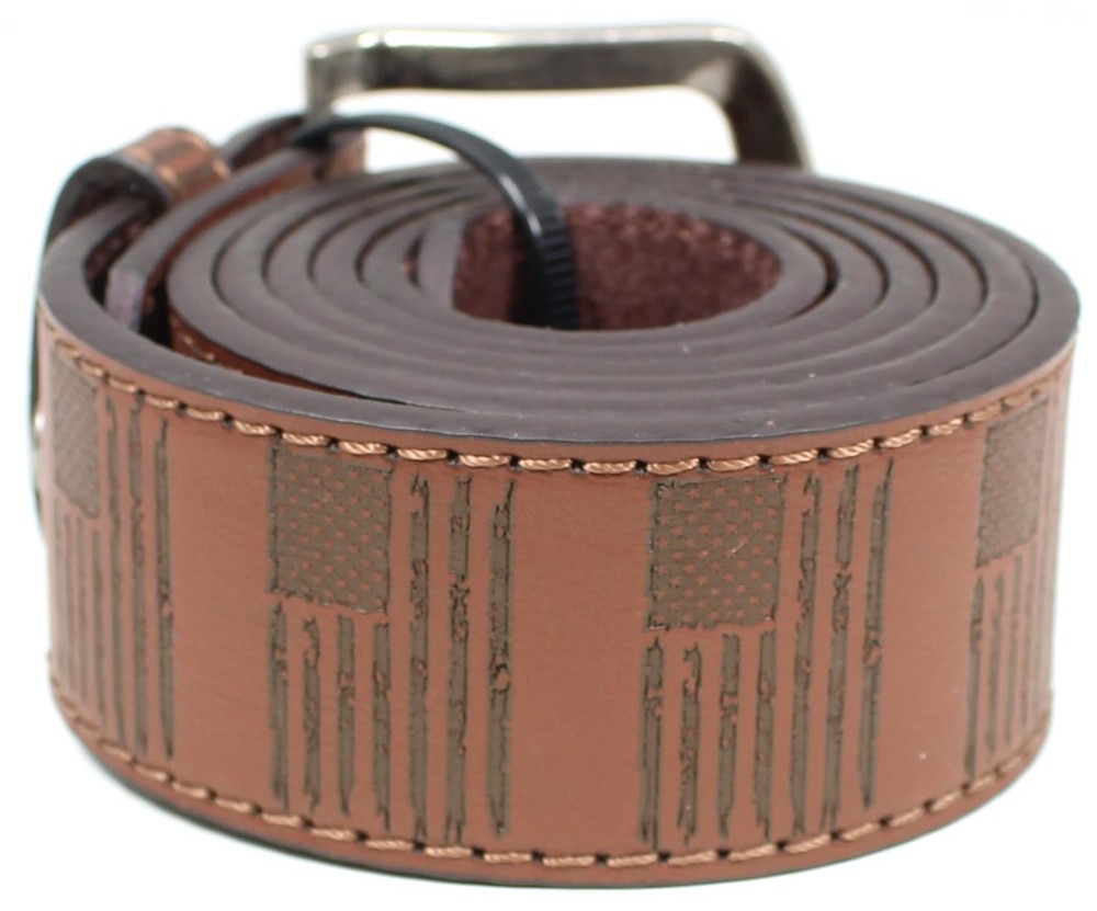 BC Belts USA Distressed Large (36-38&Prime; Waist), Brown – Vertical Usa Flag