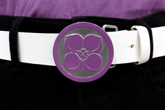 Purple Silver Buckle Peach Four Leaf Clover White Leather Belt Japan Unisex New