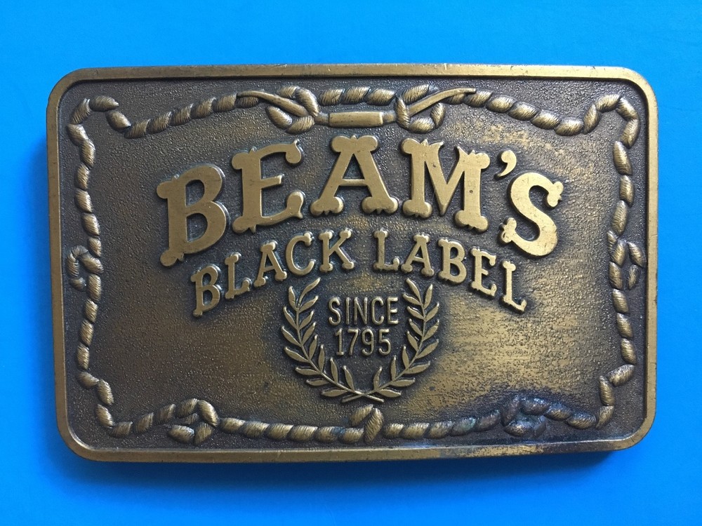 Mens Brass Belt Buckle BEAMS BLACK LABEL 3 1/2&Prime; x 2 1/4&Prime; Nice! VINTAGE CLASSIC A