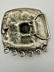 VTG Western Belt Buckle Ornate Silver Aztec Mexican Style EUC Heavy