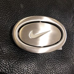 Nike Spellout Swoosh Silver White Pink Belt Buckle