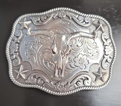 Nocona Men&rsquo;s Rectangle Rope Edge Steer Skull Boxed Buckle