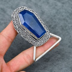 Handcrafted 925 Sterling Silver Blue Sapphire Faceted Coffin Cut Belt Buckle