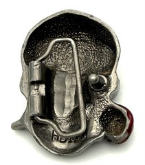 Skull Belt Buckle Rose In Mouth Pewter Silver Tone Marked HB126 Unisex Biker