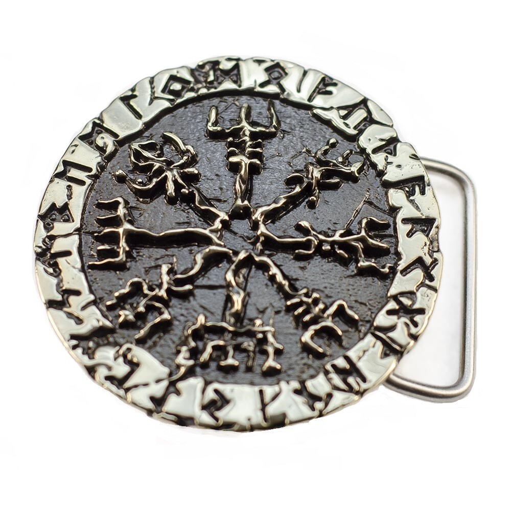 German silver belt buckle Vegvisir, Viking compass buckle, Scandinavian buckle