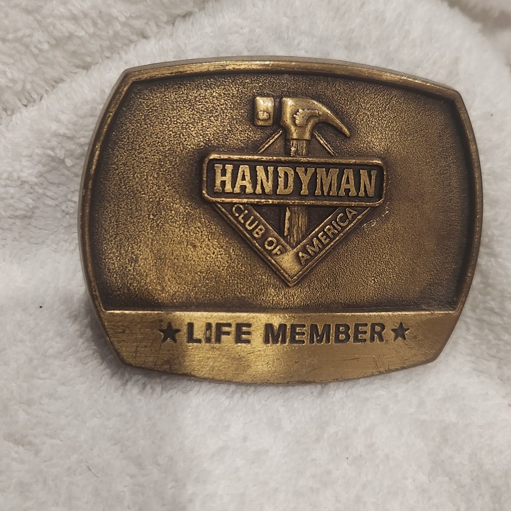 Belt Buckle Brass Tone Hammer Vintage 1996 Handyman Club of America Life Member