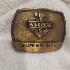 Belt Buckle Brass Tone Hammer Vintage 1996 Handyman Club of America Life Member