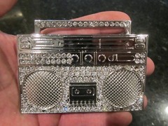 MUSIC BOOM BOX THEME BELT BUCKLE COVERED IN CRYSTALS HEAVY GW-17