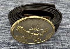 Vintage 80’s Gold Tone Soaring Eagle Cowboy Western Buckle w/ Leather Belt