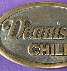 VINTAGE BELT BUCKLE DENNISON&rsquo;S CHILI ADVERTISING OVAL 3.5&Prime; WIDE COUNTRY WESTERN